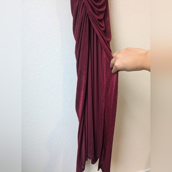 Misha Red Gathered High Slit One Shoulder Asymmetric Pauline Maxi Dress Cocktail - Picture 9 of 14